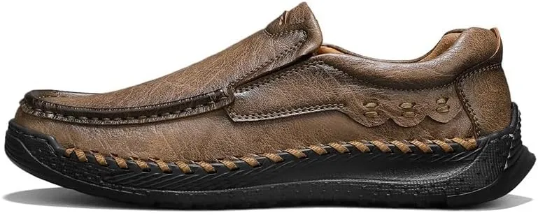 Mens Loafers Slip-on Casual Leather Shoes Flat Soft Driving Shoes for Men