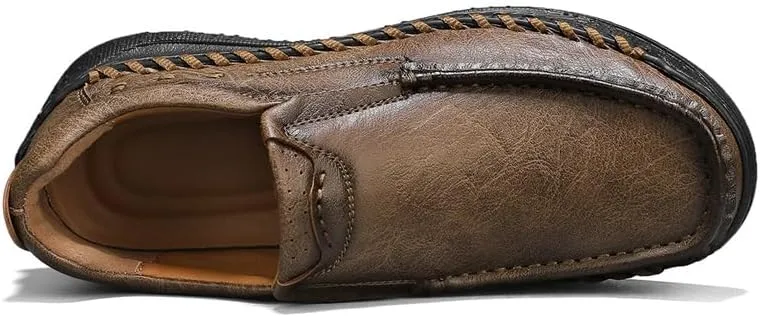 Mens Loafers Slip-on Casual Leather Shoes Flat Soft Driving Shoes for Men