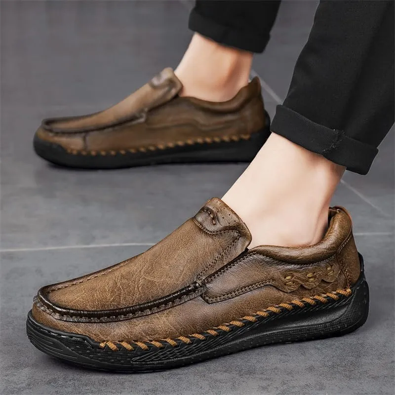 Mens Loafers Slip-on Casual Leather Shoes Flat Soft Driving Shoes for Men