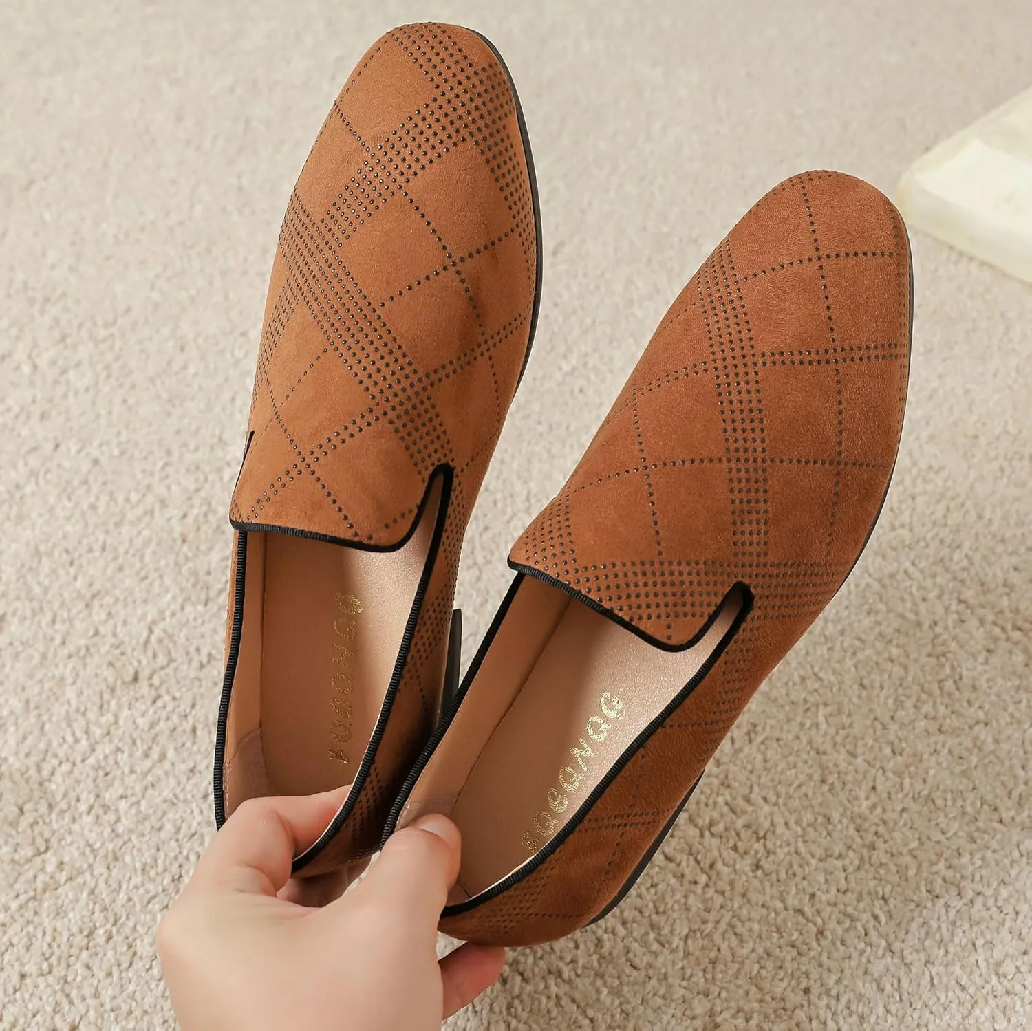 Men's Orange Loafers, Casual Slip-On Shoes, Mesh Upper & Insole, Round Toe, Moderate Cushioning, Spring/Summer