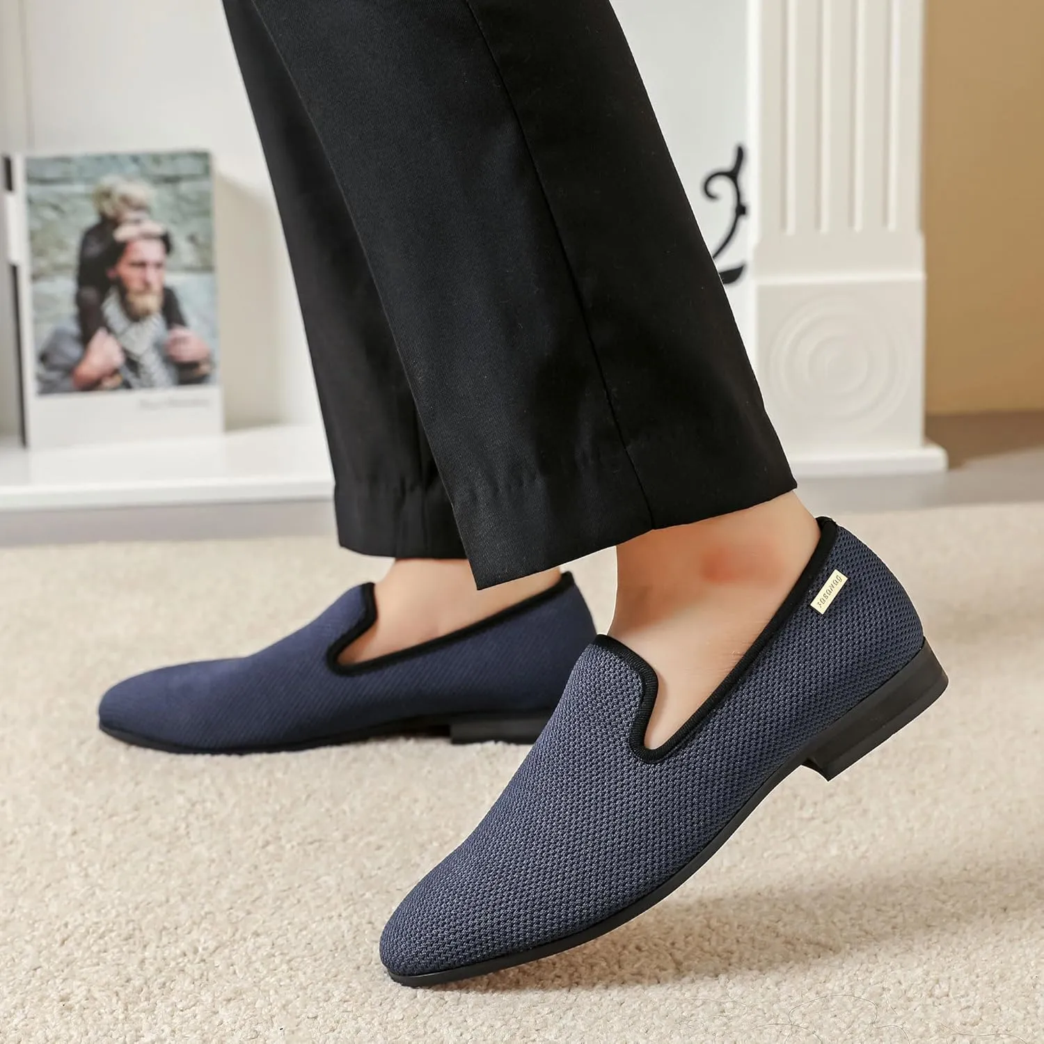 Men's Orange Loafers, Casual Slip-On Shoes, Mesh Upper & Insole, Round Toe, Moderate Cushioning, Spring/Summer