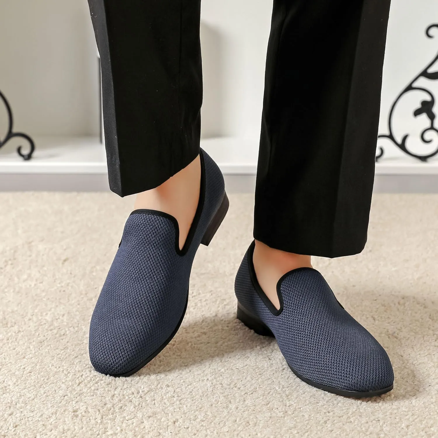 Men's Orange Loafers, Casual Slip-On Shoes, Mesh Upper & Insole, Round Toe, Moderate Cushioning, Spring/Summer