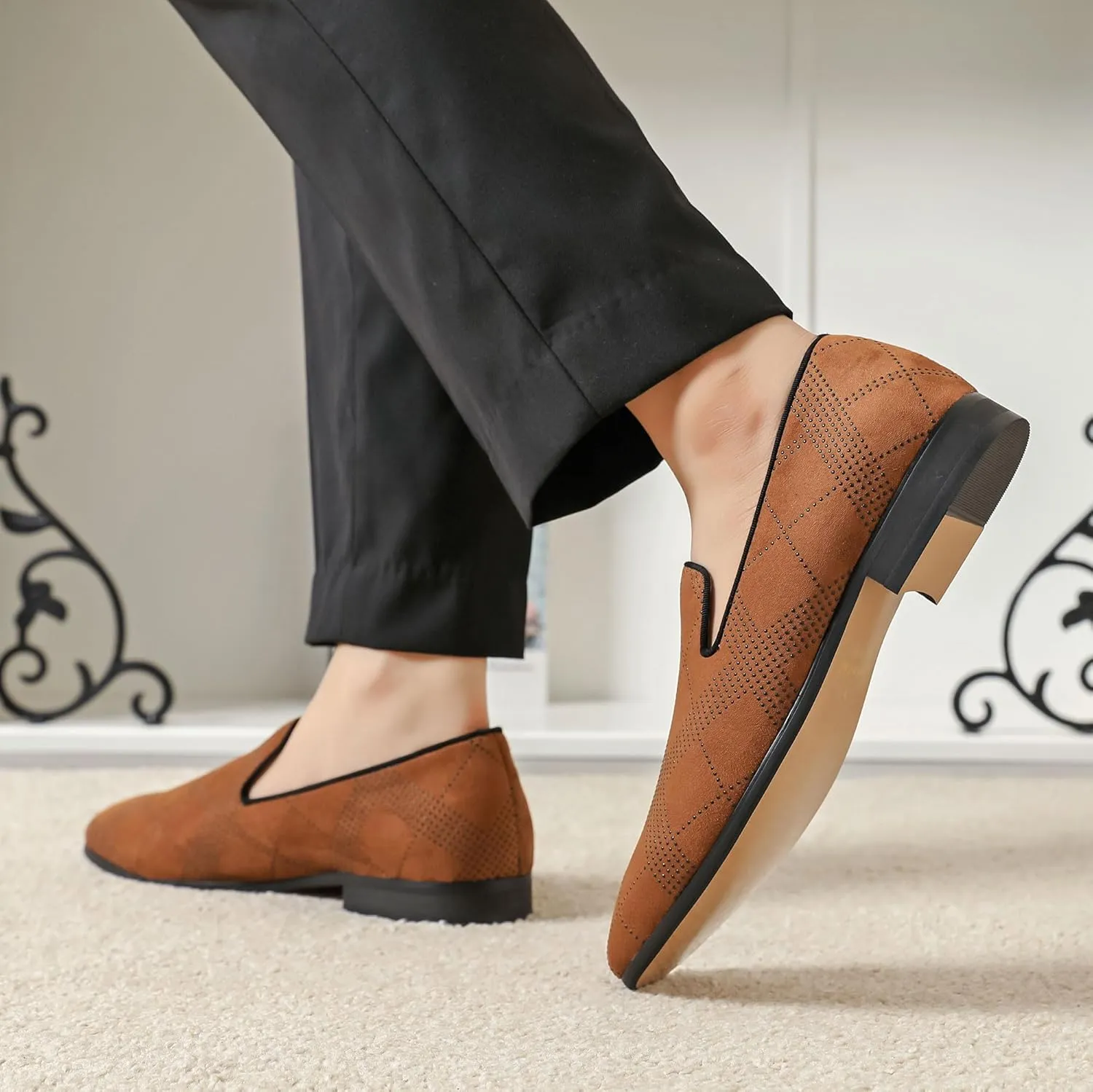 Men's Orange Loafers, Casual Slip-On Shoes, Mesh Upper & Insole, Round Toe, Moderate Cushioning, Spring/Summer