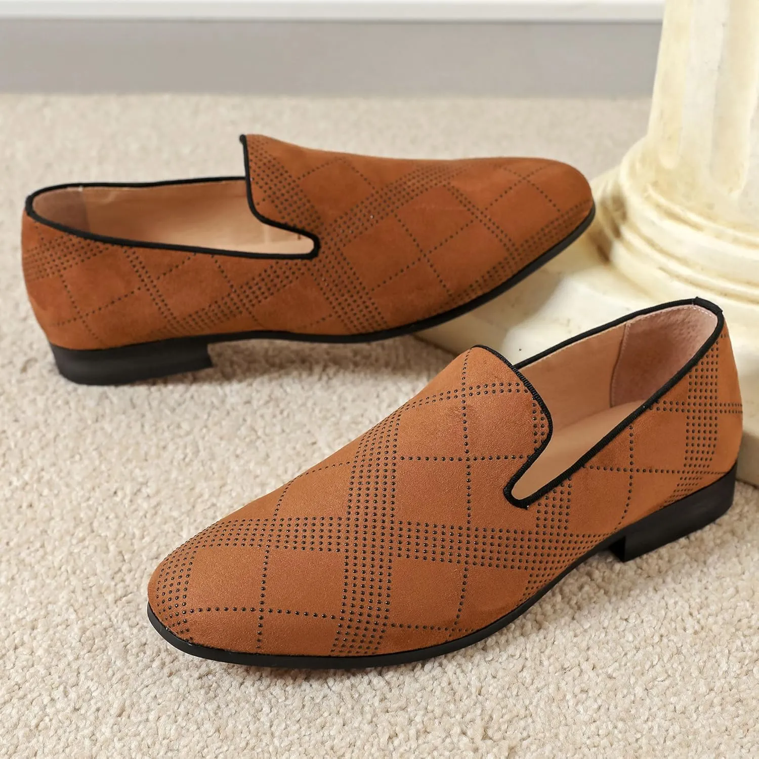 Men's Orange Loafers, Casual Slip-On Shoes, Mesh Upper & Insole, Round Toe, Moderate Cushioning, Spring/Summer