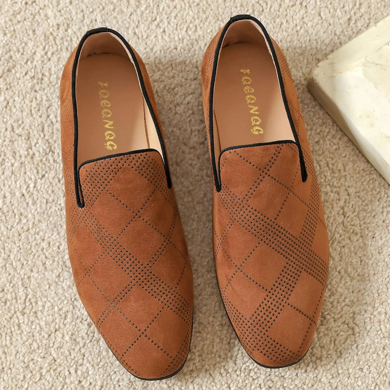 Men's Orange Loafers, Casual Slip-On Shoes, Mesh Upper & Insole, Round Toe, Moderate Cushioning, Spring/Summer