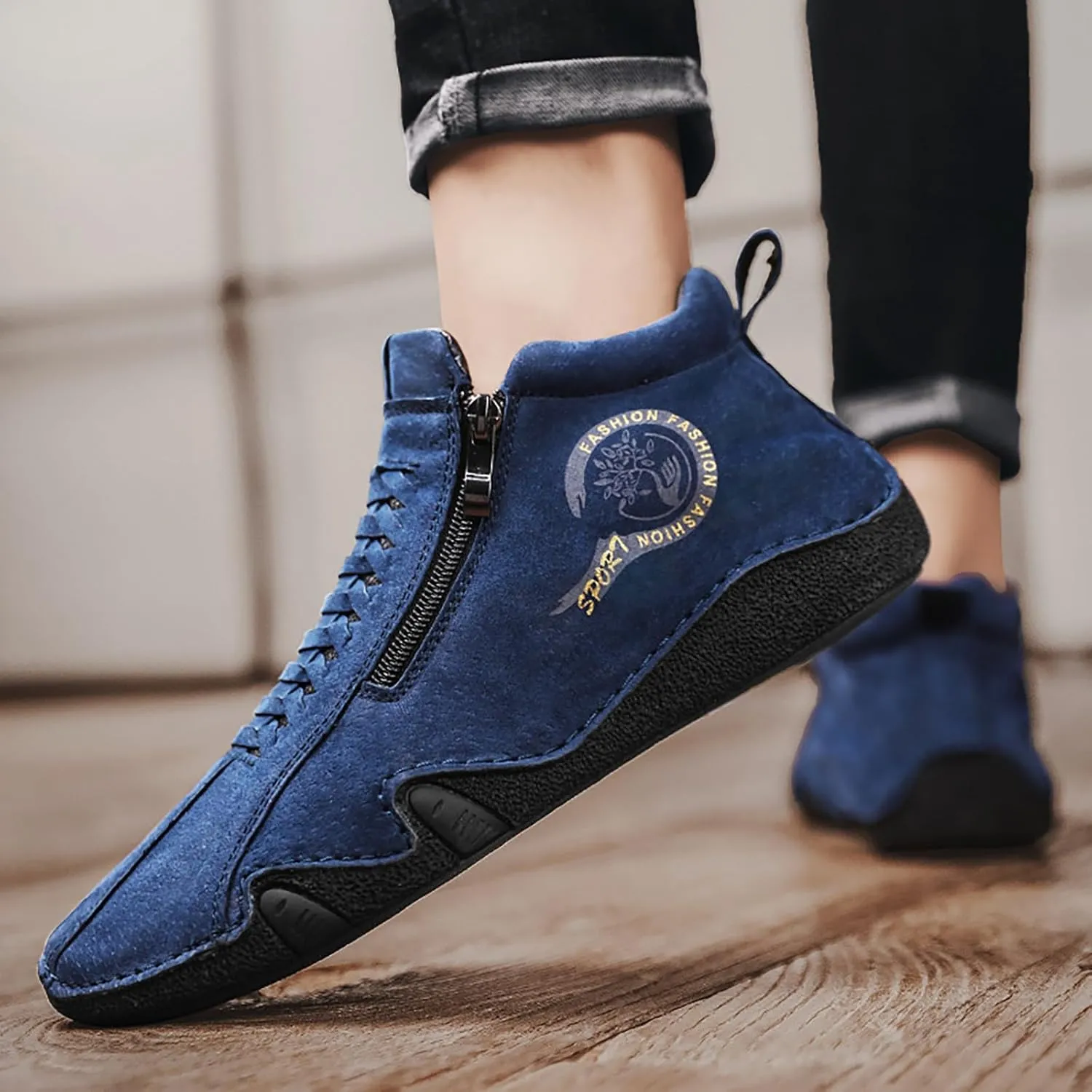 Men's Sneakers New Spring and Men's Leather Shoes Korean Fashion Zipper Short Boots Shoe