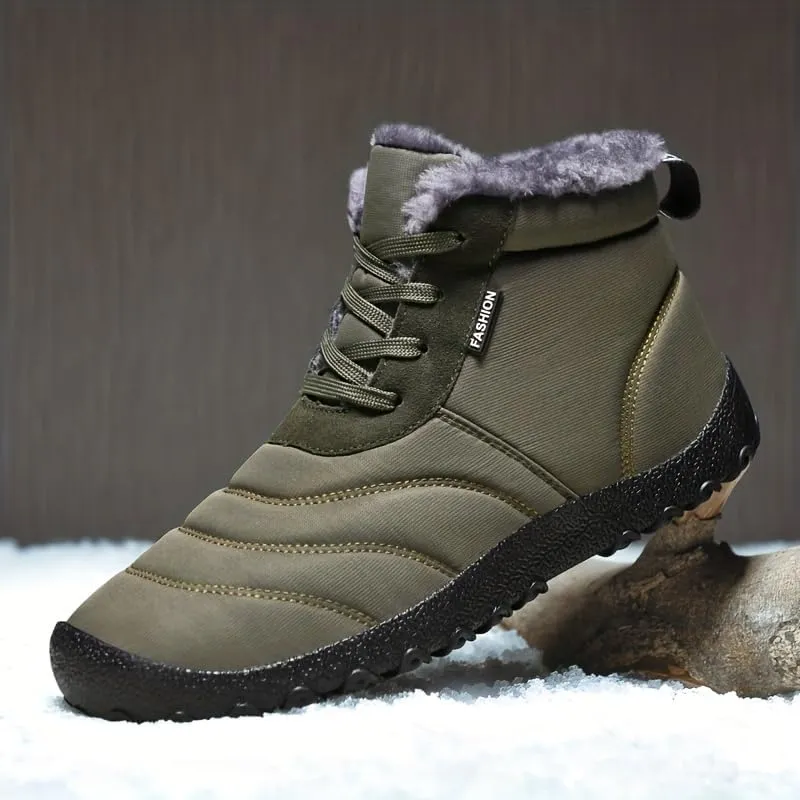 Men's Snow Boots, Winter Thermal Shoes, Windproof Hiking Boots with Fuzzy Lining