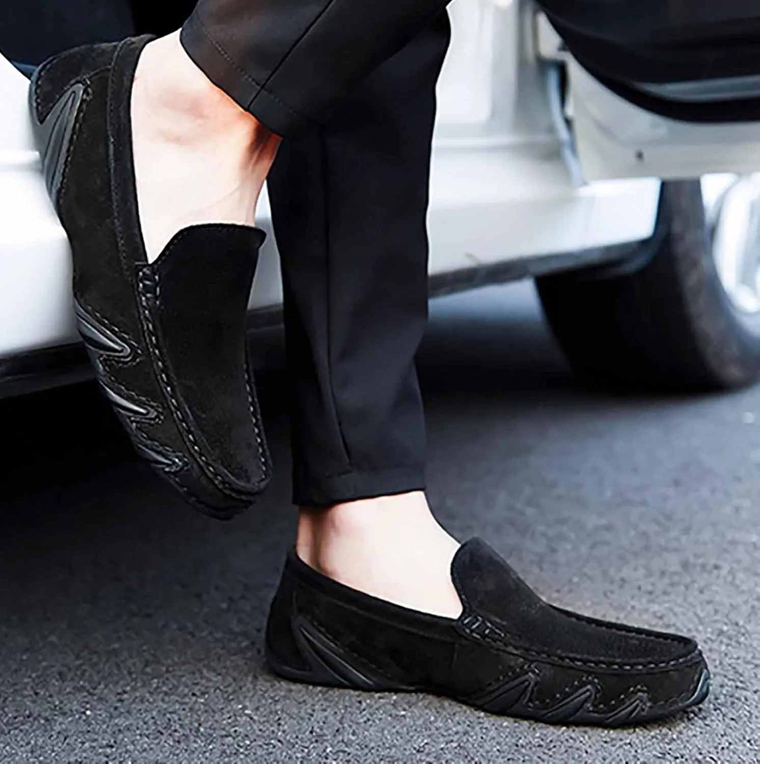 Men'S Suede Comfortable Slip-On Penny Loafers,Handmade Lightweight Soft Flat Casual Shoes,Outdoor Non-Slip Low-Top Chukka Driving Shoes