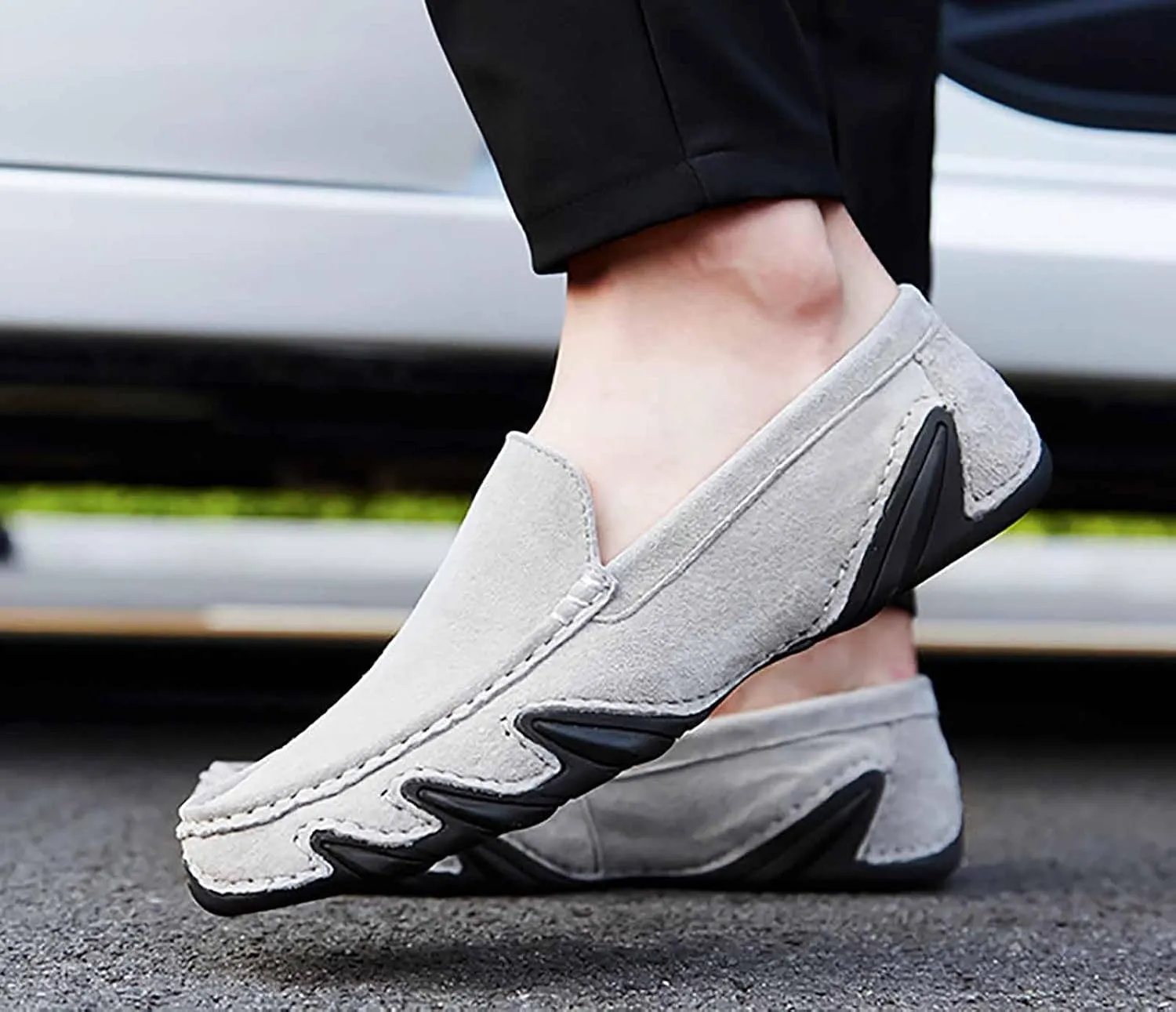 Men'S Suede Comfortable Slip-On Penny Loafers,Handmade Lightweight Soft Flat Casual Shoes,Outdoor Non-Slip Low-Top Chukka Driving Shoes