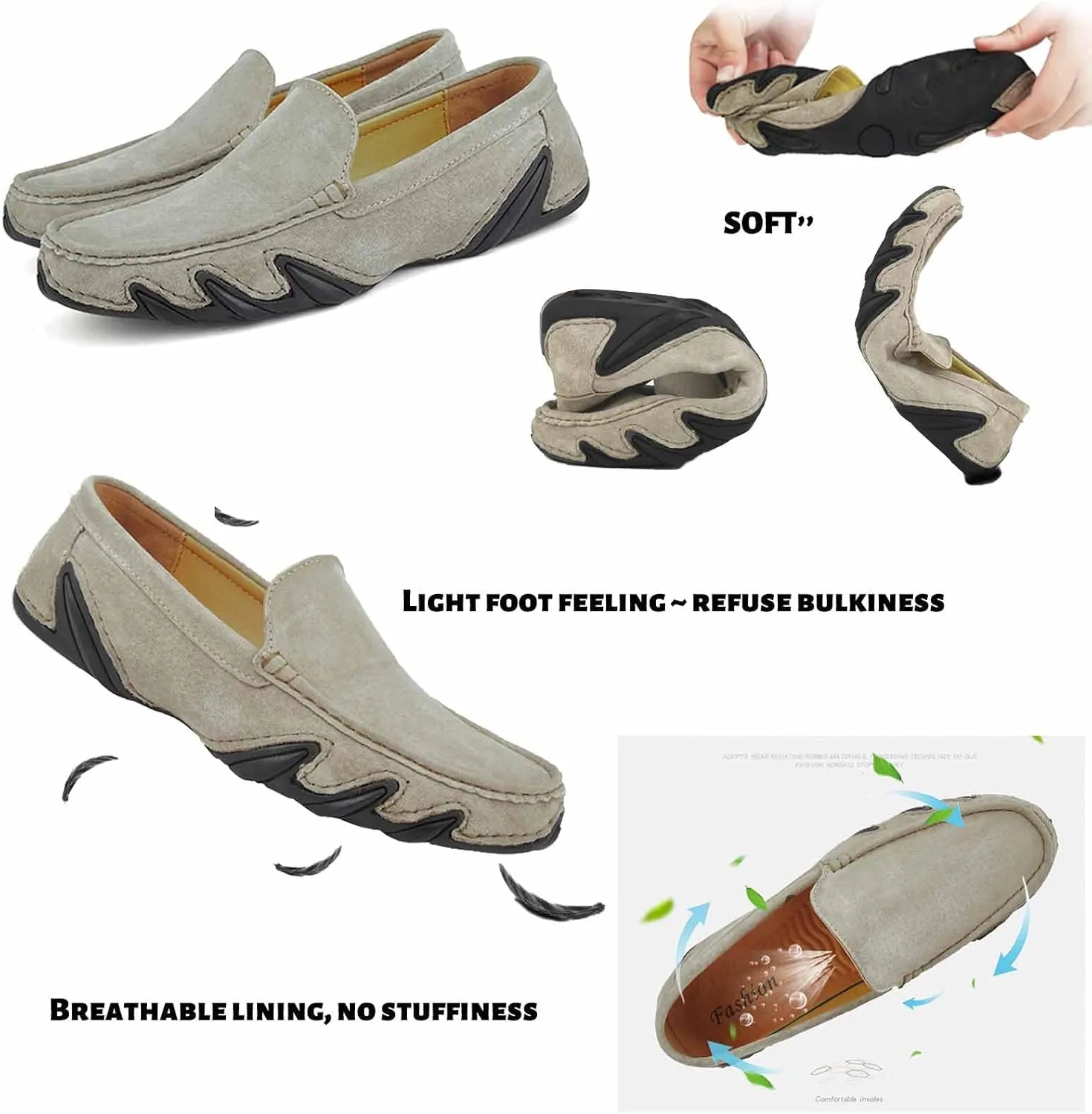 Men'S Suede Comfortable Slip-On Penny Loafers,Handmade Lightweight Soft Flat Casual Shoes,Outdoor Non-Slip Low-Top Chukka Driving Shoes