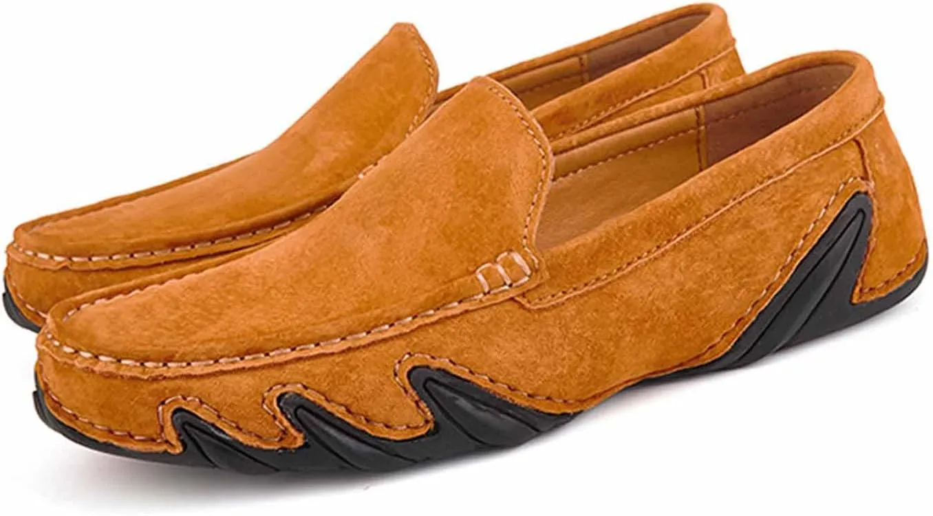 Men'S Suede Comfortable Slip-On Penny Loafers,Handmade Lightweight Soft Flat Casual Shoes,Outdoor Non-Slip Low-Top Chukka Driving Shoes