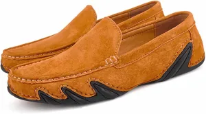 Men'S Suede Comfortable Slip-On Penny Loafers,Handmade Lightweight Soft Flat Casual Shoes,Outdoor Non-Slip Low-Top Chukka Driving Shoes
