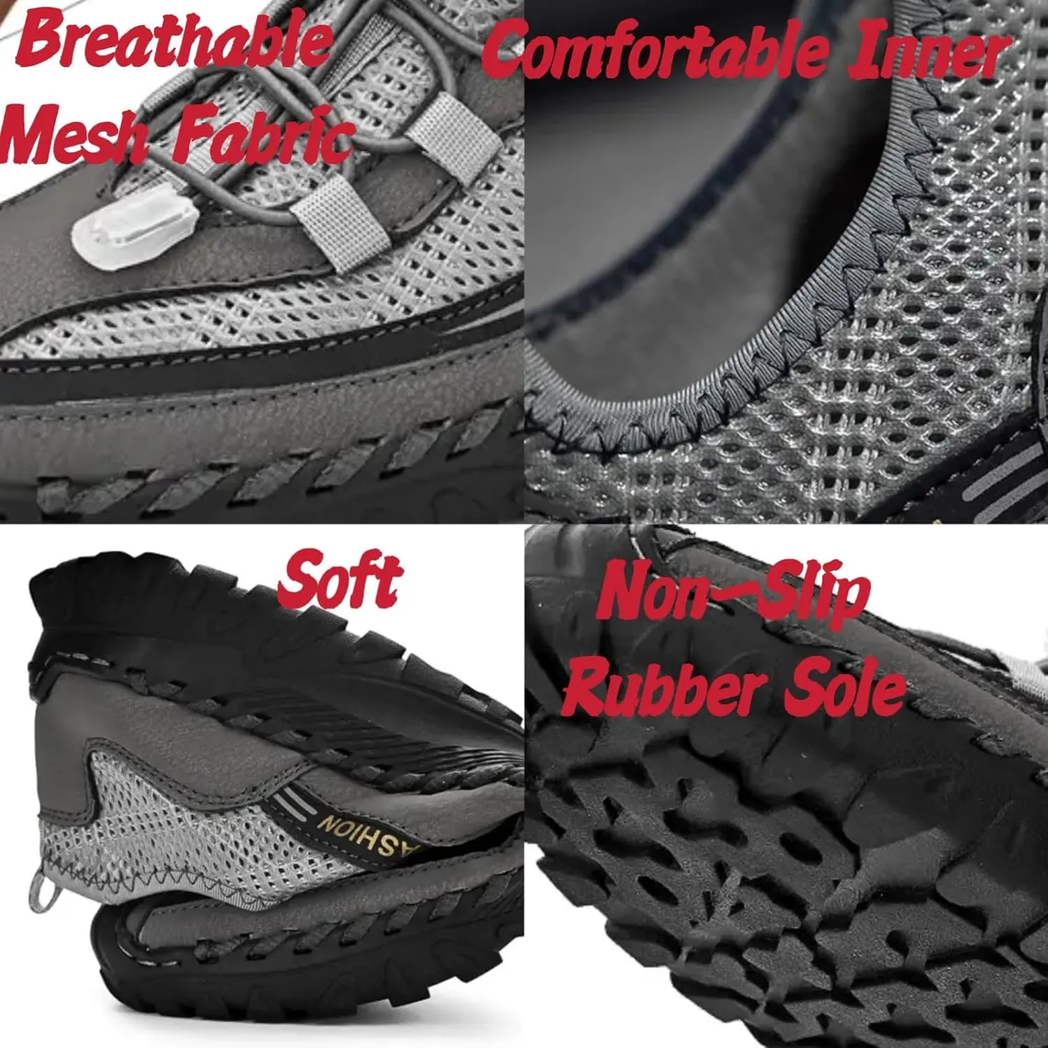 Mens Summer Breathable Mesh Slip-On Outdoor Loafers with Adjustable Elastic Band Handmade Closed Toe Casual Hiking Travel Sneakers