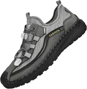 Mens Summer Breathable Mesh Slip-On Outdoor Loafers with Adjustable Elastic Band Handmade Closed Toe Casual Hiking Travel Sneakers