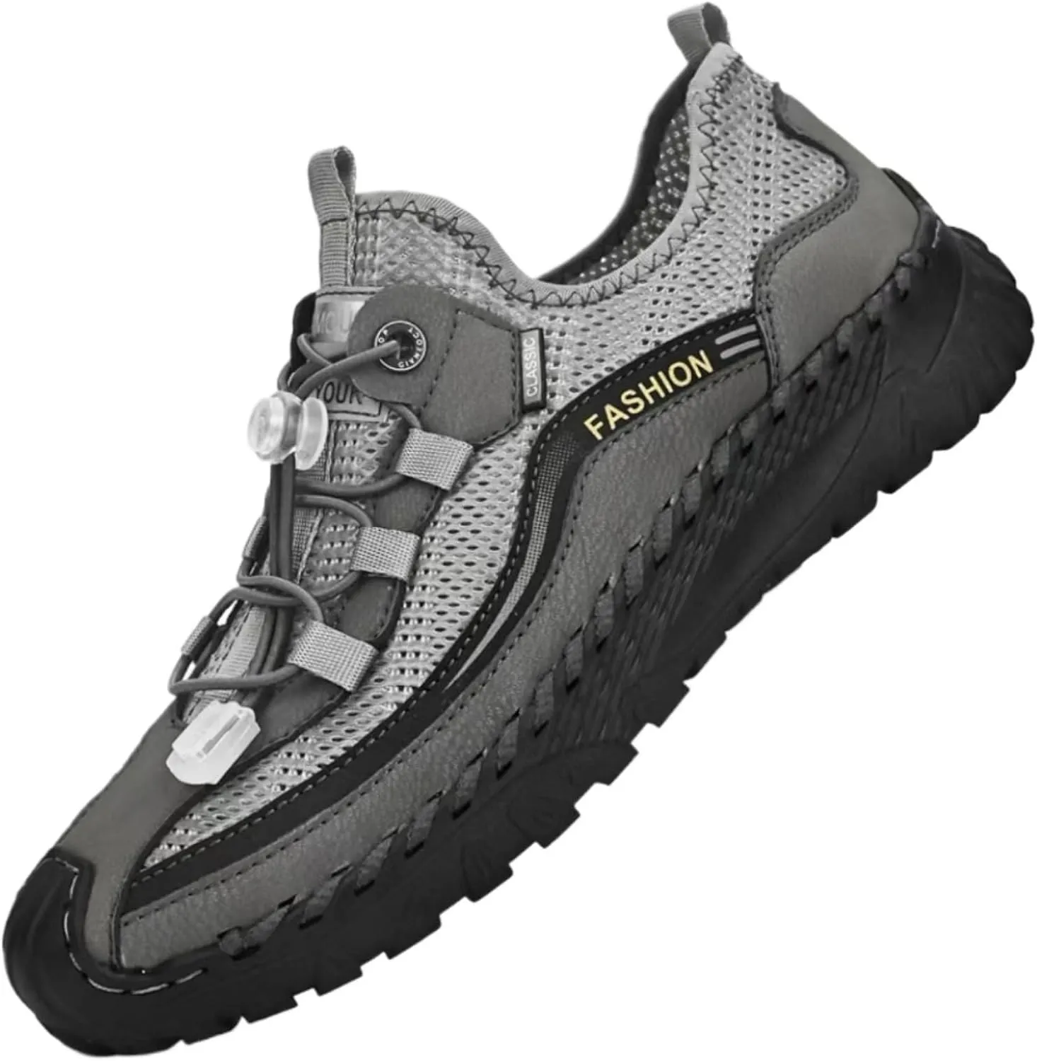 Mens Summer Breathable Mesh Slip-On Outdoor Loafers with Adjustable Elastic Band Handmade Closed Toe Casual Hiking Travel Sneakers