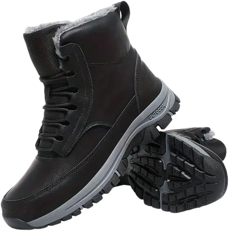 Men's Trendy Solid High Top Hiking Boots, Comfy Non Slip Casual Thermal Shoes, Winter & Autumn