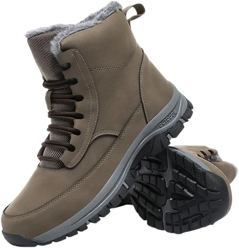 Men's Trendy Solid High Top Hiking Boots, Comfy Non Slip Casual Thermal Shoes, Winter & Autumn