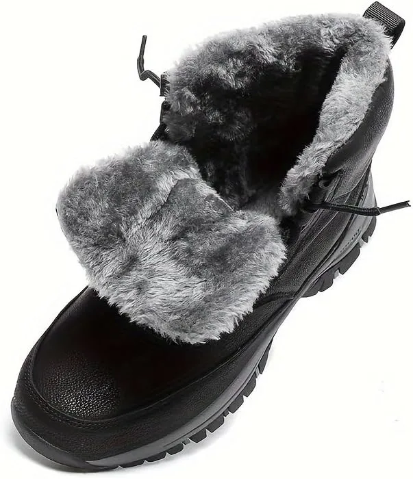 Men's Trendy Solid High Top Hiking Boots, Comfy Non Slip Casual Thermal Shoes, Winter & Autumn