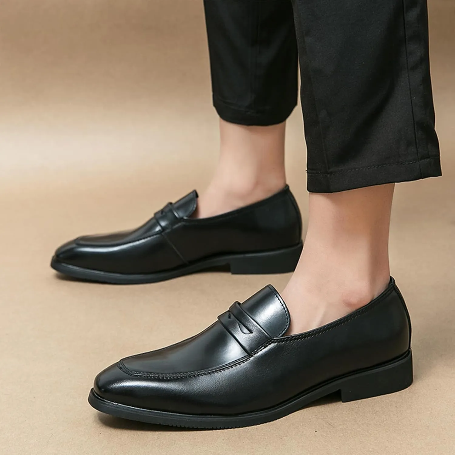 Men's Two-Tone Leather Penny Loafers Slip-On Dress Shoes for Office & Casual Soft Comfortable Moccasins