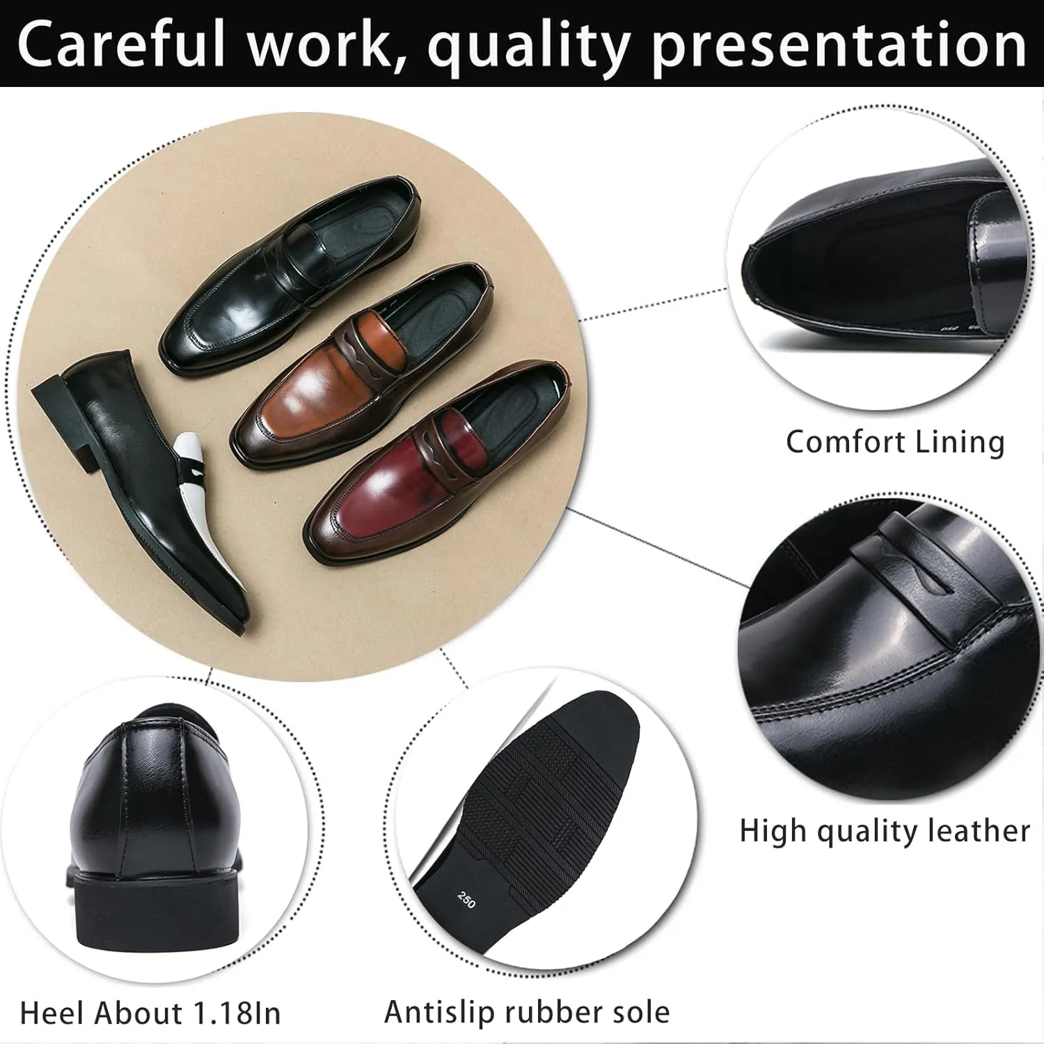 Men's Two-Tone Leather Penny Loafers Slip-On Dress Shoes for Office & Casual Soft Comfortable Moccasins