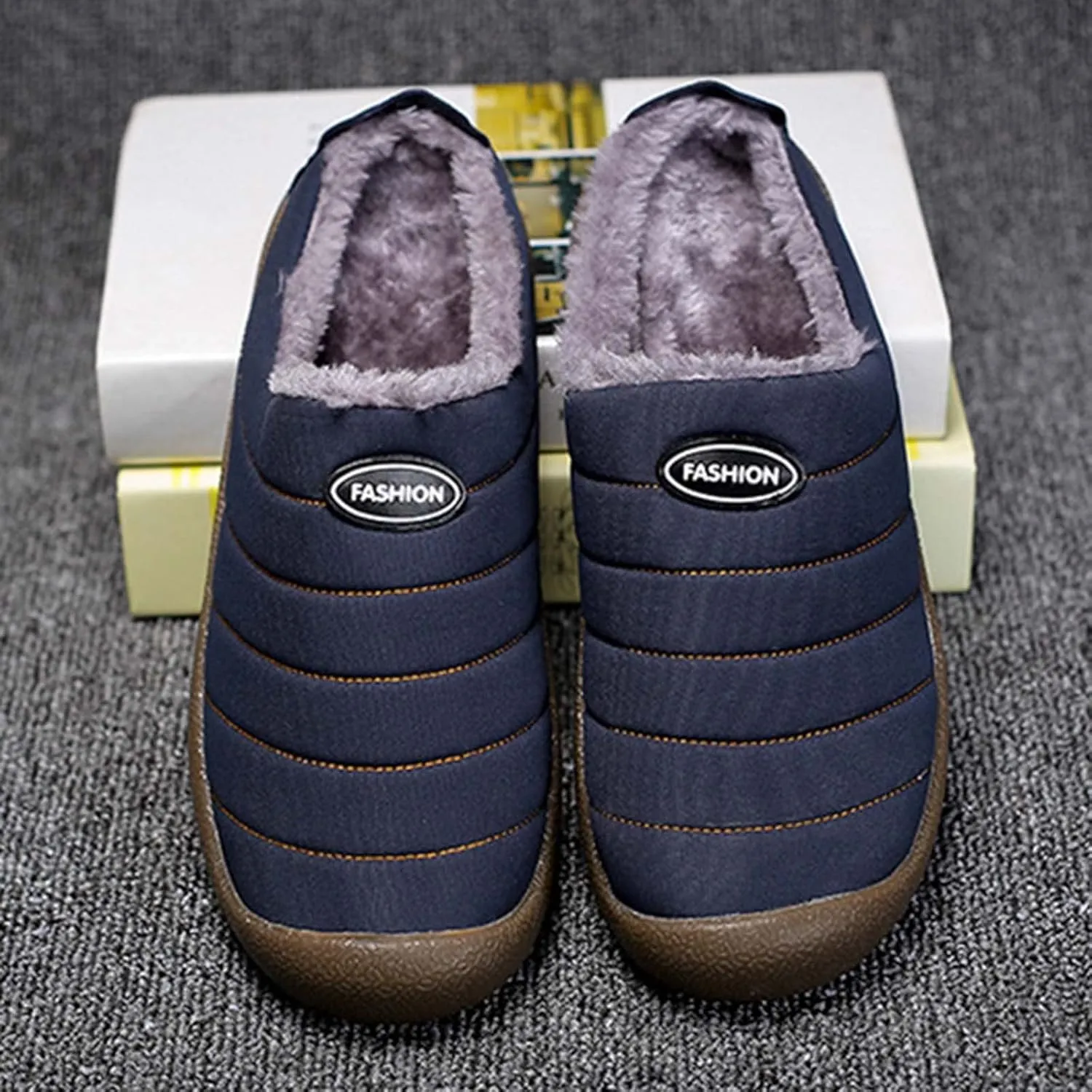 Men's Waterproof Warm Plush Lined Outdoor Snow Ankle Boots,Anti-Slip Slip-on Lightweight Winter Shoes