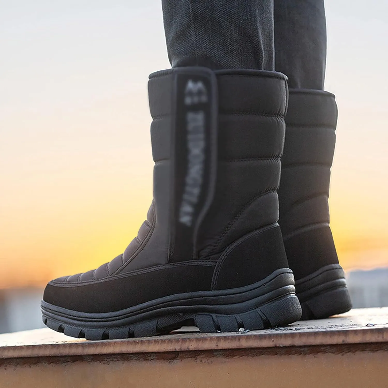 Mens Winter Boots, Outdoor Fully Lined Waterproof Deep Tread Durable Rubber Shell Thermal Winter Mens Rain Snow Boots, for Walking Hiking Ankle Snow Boots