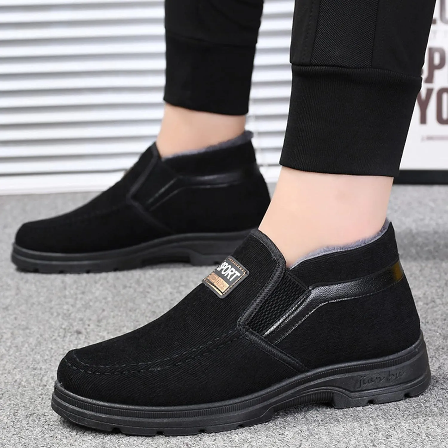 Men's Winter Thickened Solid Color Slip On Flat Bottomed Hiking Leisure Warm Snow Boots Shoes Snow Shoes Size 12