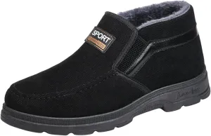 Men's Winter Thickened Solid Color Slip On Flat Bottomed Hiking Leisure Warm Snow Boots Shoes Snow Shoes Size 12