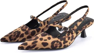 MIRAAZZURRA Slingback Kitten Heels Pumps Pointed Toe Low Heel Slip On Dress Shoes with Buckle Strap for Dating Party Working