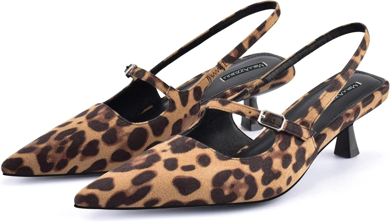 MIRAAZZURRA Slingback Kitten Heels Pumps Pointed Toe Low Heel Slip On Dress Shoes with Buckle Strap for Dating Party Working