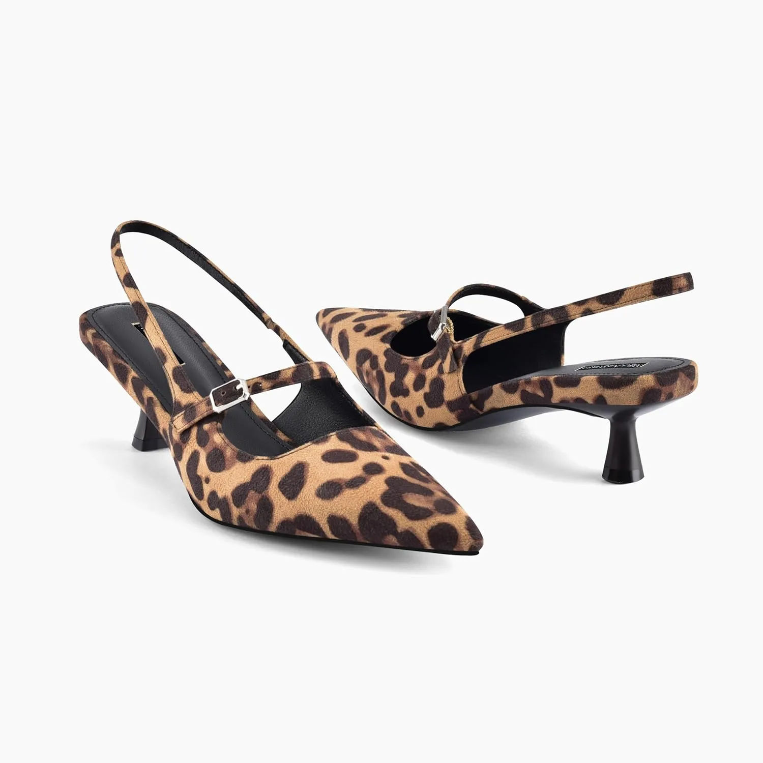 MIRAAZZURRA Slingback Kitten Heels Pumps Pointed Toe Low Heel Slip On Dress Shoes with Buckle Strap for Dating Party Working