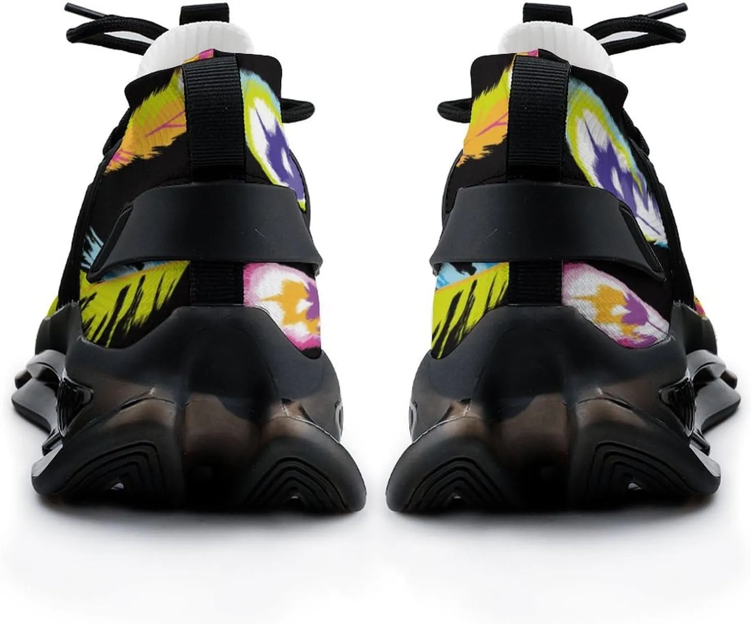 Neon Bright Feather Print Walking Shoes for Men Lightweight Tennis Fashion Elastic Sports Shoes Cushion Basketball Shoes