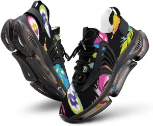 Neon Bright Feather Print Walking Shoes for Men Lightweight Tennis Fashion Elastic Sports Shoes Cushion Basketball Shoes