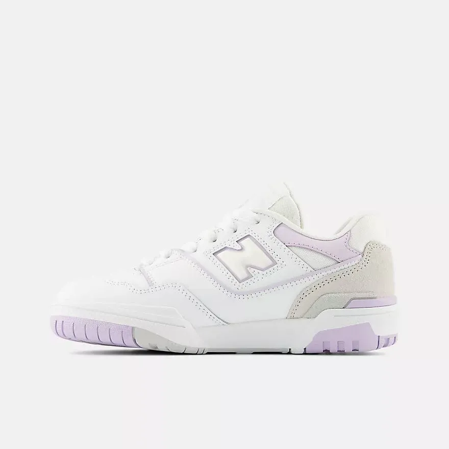 New Balance Kids 550 Sneakers- White/Thistle