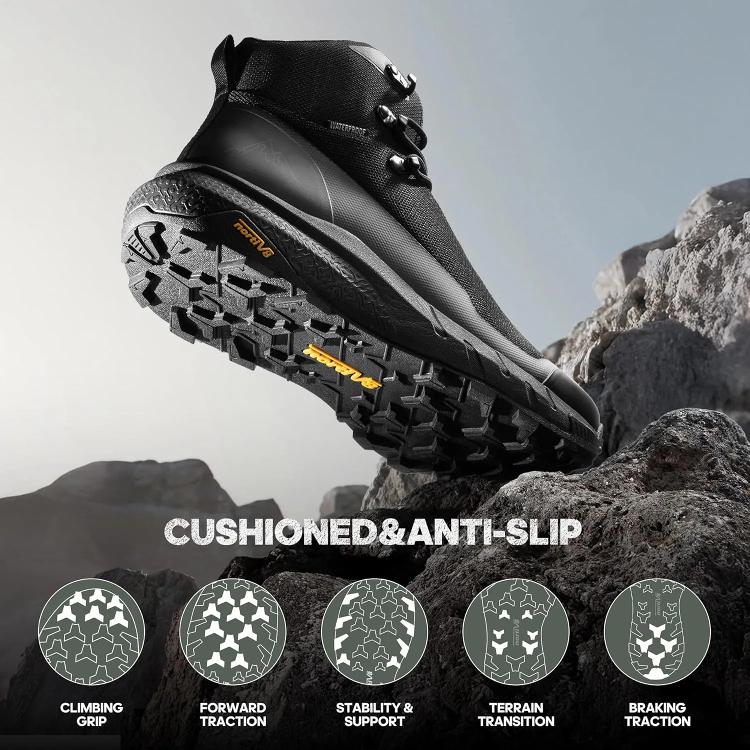 NORTIV 8 Men's Mid Waterproof Hiking Boots Outdoor Lightweight Breathable Trekking Camping Mountaineering Shoes HydroTrek