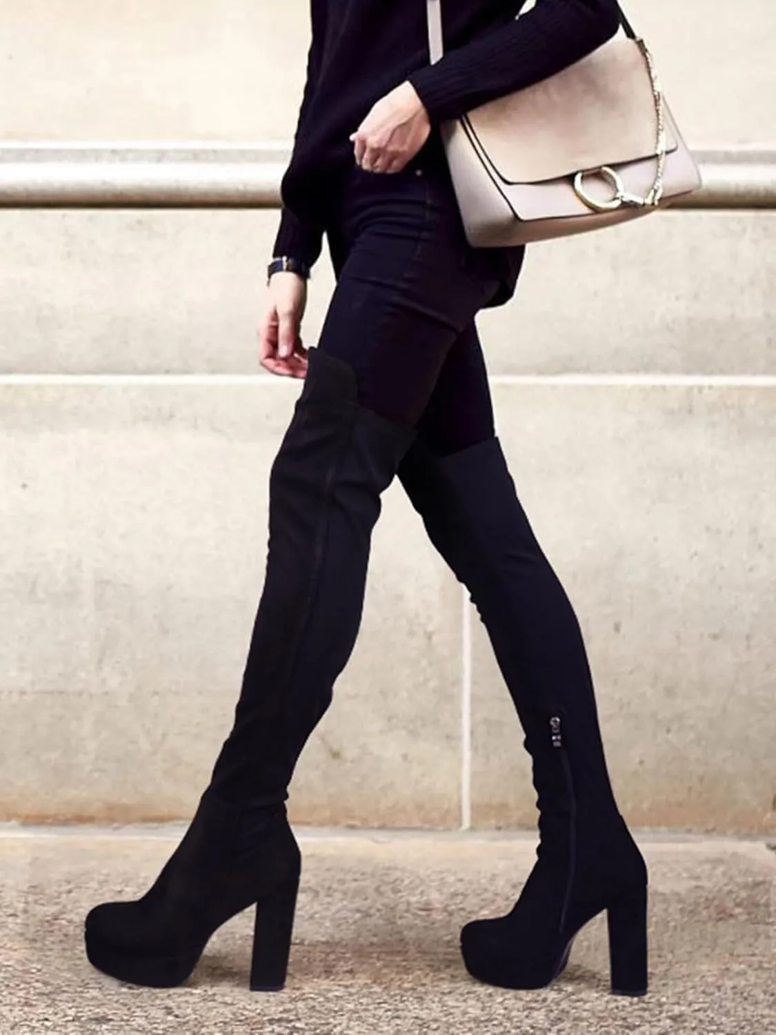 NueiVeiuo Women Comfy Thigh High Boots Platform