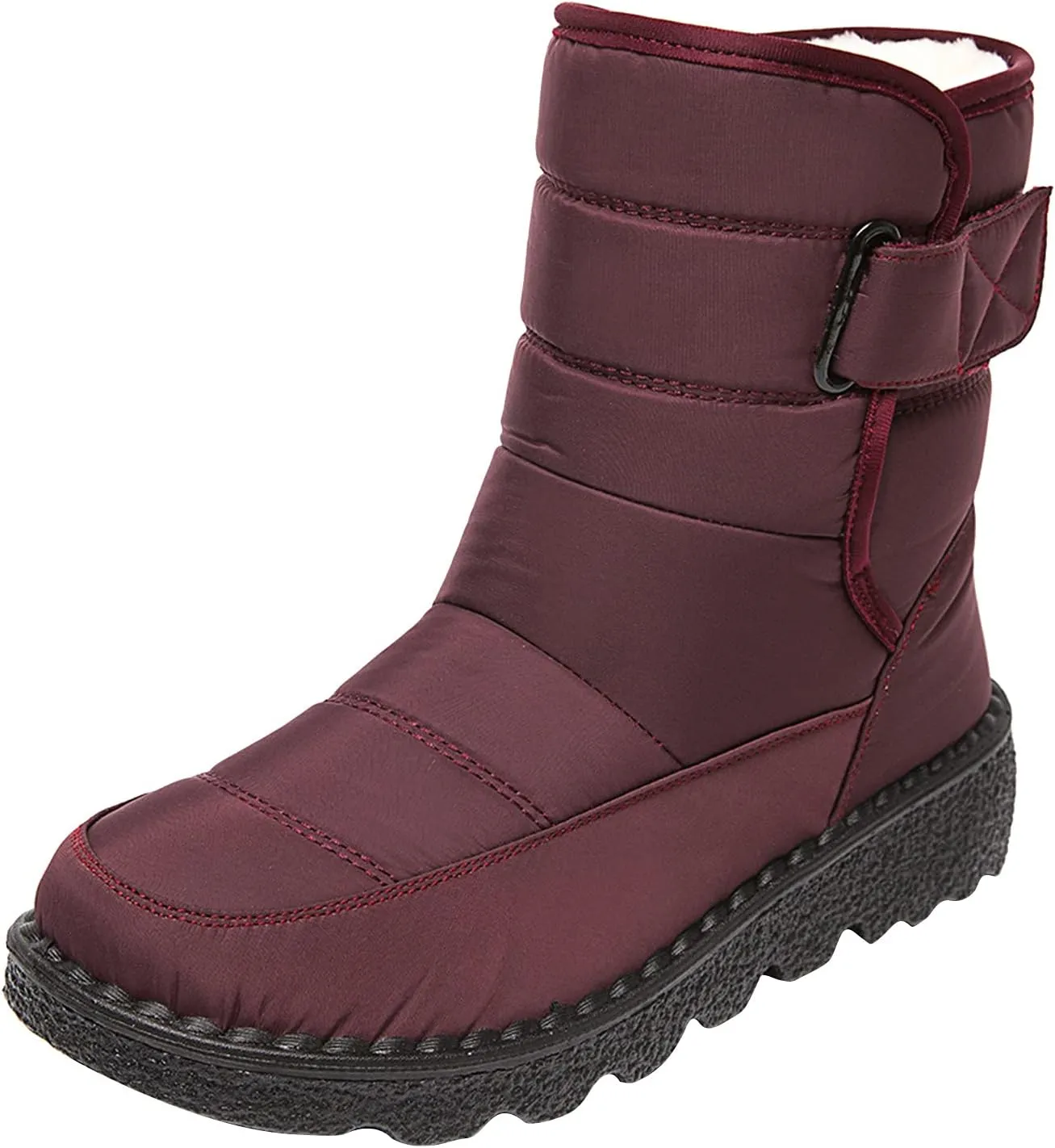 oiangi Quilted Snow Boots for Women Fashion Waterproof Round Toe Buckle Platform High Top Non-slip Ankle Booties Winter Comfy Warm Outdoor Ladies Shoes