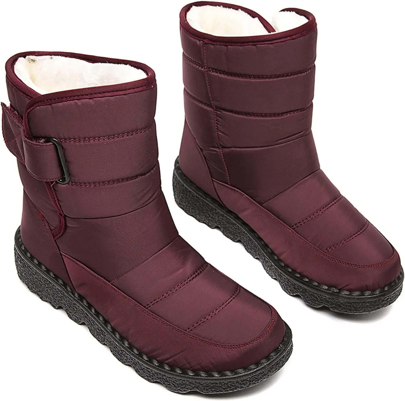 oiangi Quilted Snow Boots for Women Fashion Waterproof Round Toe Buckle Platform High Top Non-slip Ankle Booties Winter Comfy Warm Outdoor Ladies Shoes