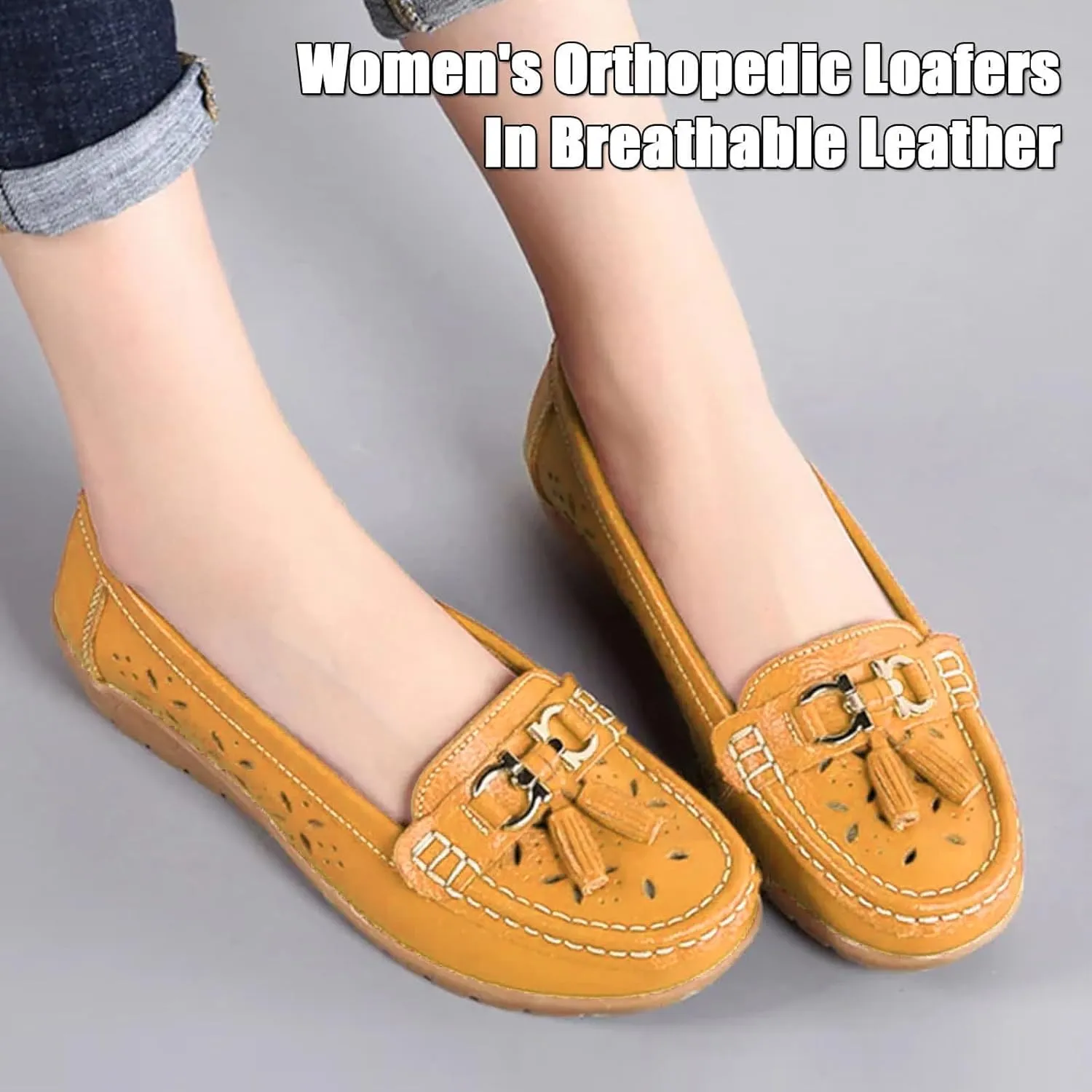 Orthopedic Women Summer Slip On Loafers Breathable Leather Comfortable Walking Shoes for Work Casual Wear