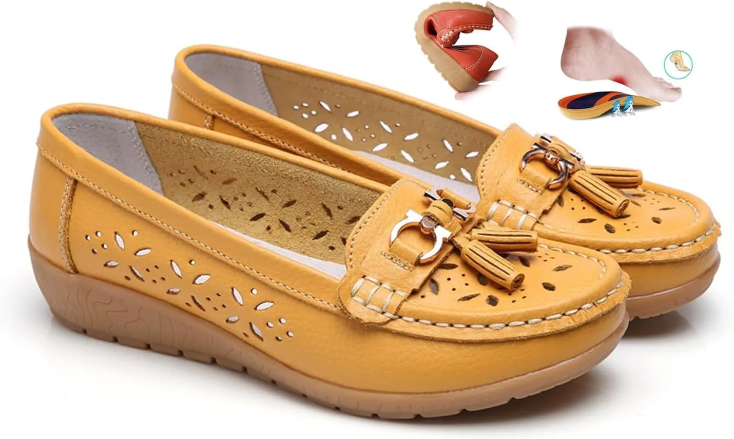 Orthopedic Women Summer Slip On Loafers Breathable Leather Comfortable Walking Shoes for Work Casual Wear