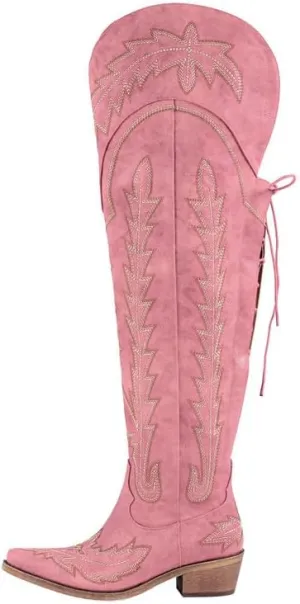 Over the Knee Cowboy Boots for Women Adjustable Thigh High Cowgirl Boots