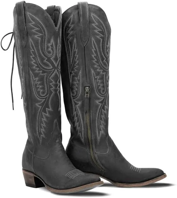 Over the Knee Cowboy Boots for Women Adjustable Thigh High Cowgirl Boots