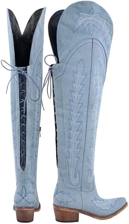 Over the Knee Cowboy Boots for Women Adjustable Thigh High Cowgirl Boots