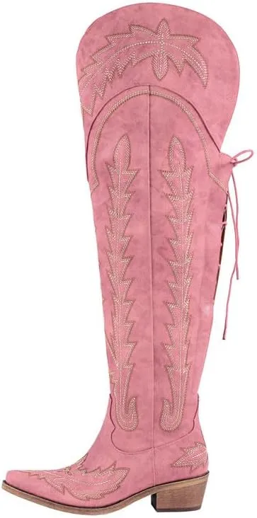 Over the Knee Cowboy Boots for Women Adjustable Thigh High Cowgirl Boots
