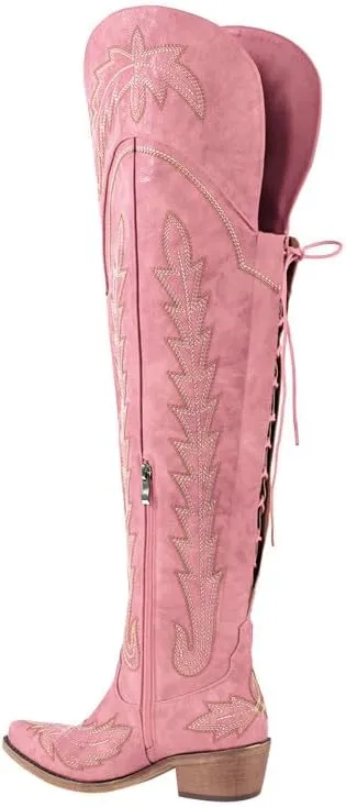 Over the Knee Cowboy Boots for Women Adjustable Thigh High Cowgirl Boots