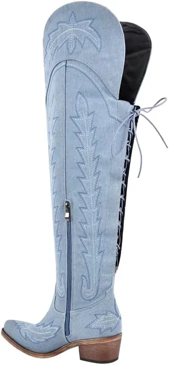 Over the Knee Cowboy Boots for Women Adjustable Thigh High Cowgirl Boots