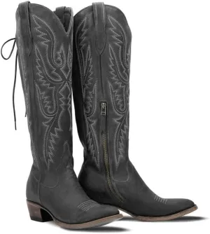 Over the Knee Cowboy Boots for Women Adjustable Thigh High Cowgirl Boots