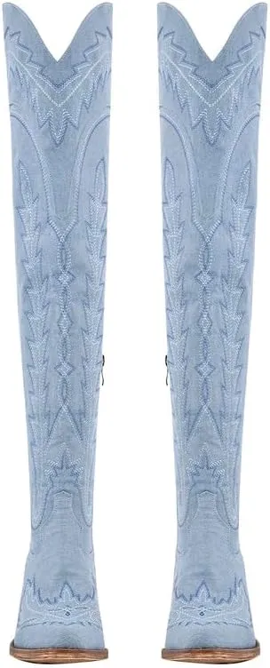 Over the Knee Cowboy Boots for Women Adjustable Thigh High Cowgirl Boots