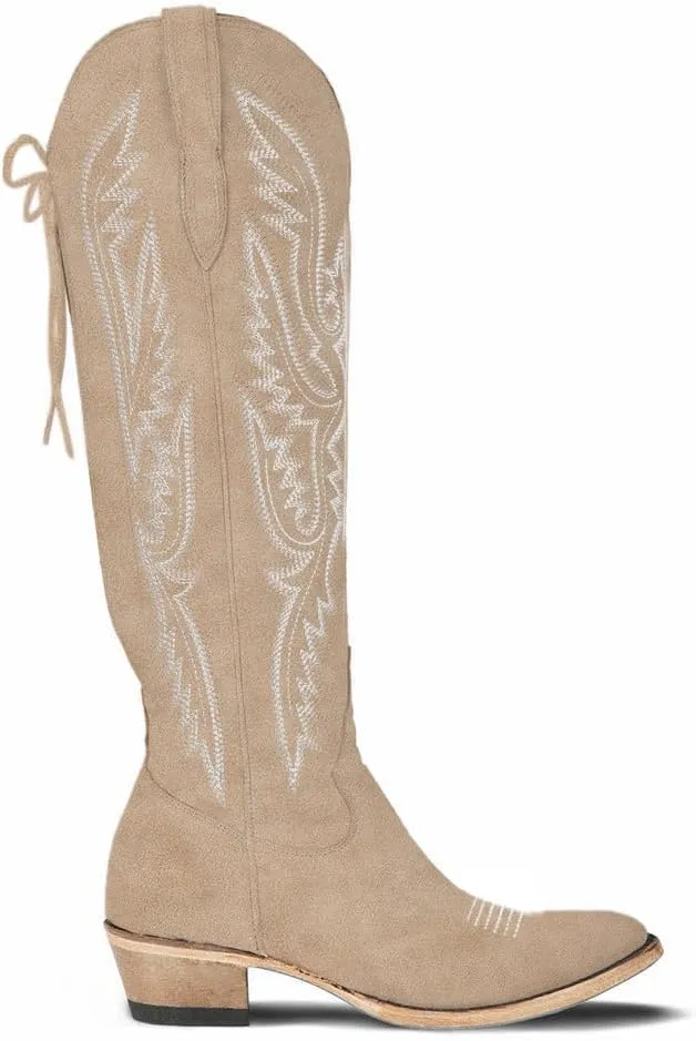 Over the Knee Cowboy Boots for Women Adjustable Thigh High Cowgirl Boots
