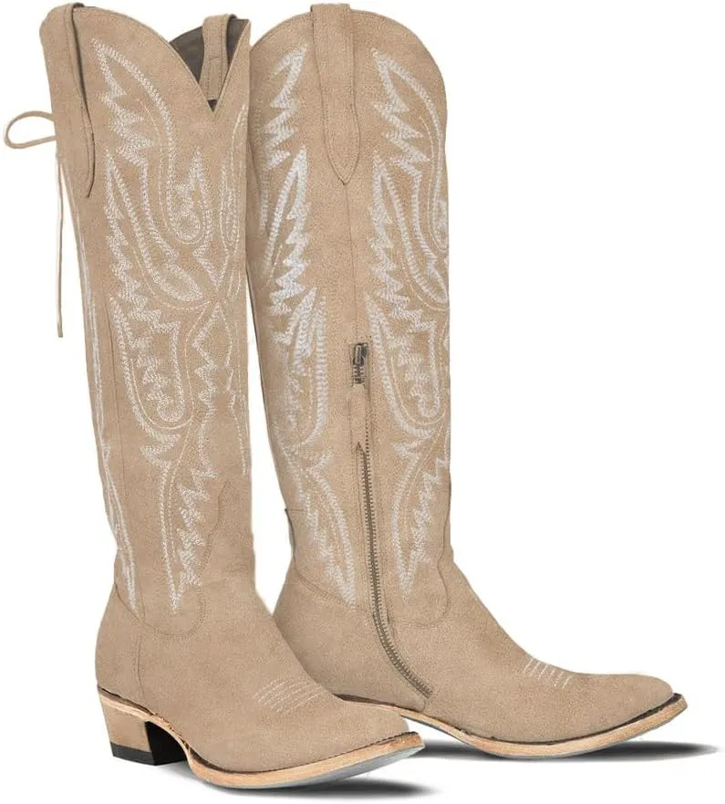 Over the Knee Cowboy Boots for Women Adjustable Thigh High Cowgirl Boots